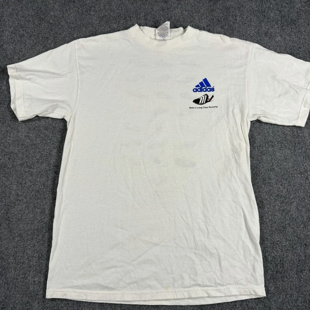 Vintage Adidas Track T Shirt Mens Medium White Graphic 90s Track Cleat History